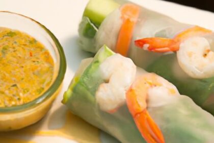 Crunchy Shrimp Spring Rolls Paired with Creamy Peanut Sauce